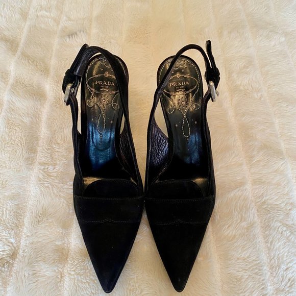 Vintage PRADA Black Slingback Suede Pumps - Picture 3 of 4
